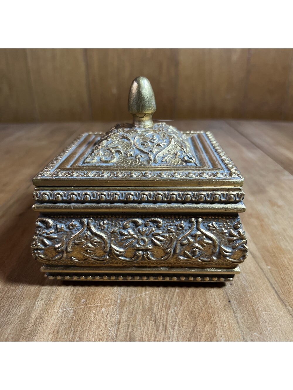 Vintage Gilded Gold Wood Trinket Box